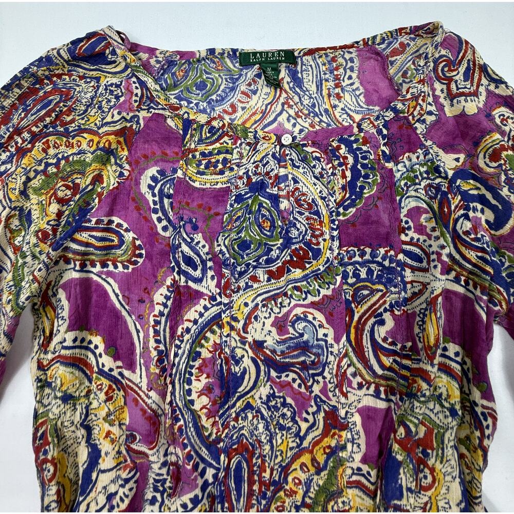 NWT Lauren Ralph Lauren M paisley blouse 100% cotton bell sleeves.  - Picture 5 of 12